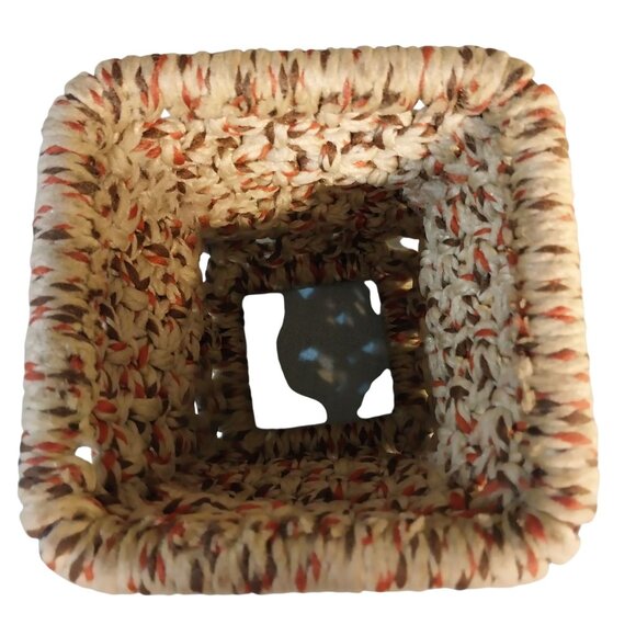 Vintage Macrame Tissue Box Cover Brown Tones With Ceramic Butterfly Accent - Picture 6 of 6